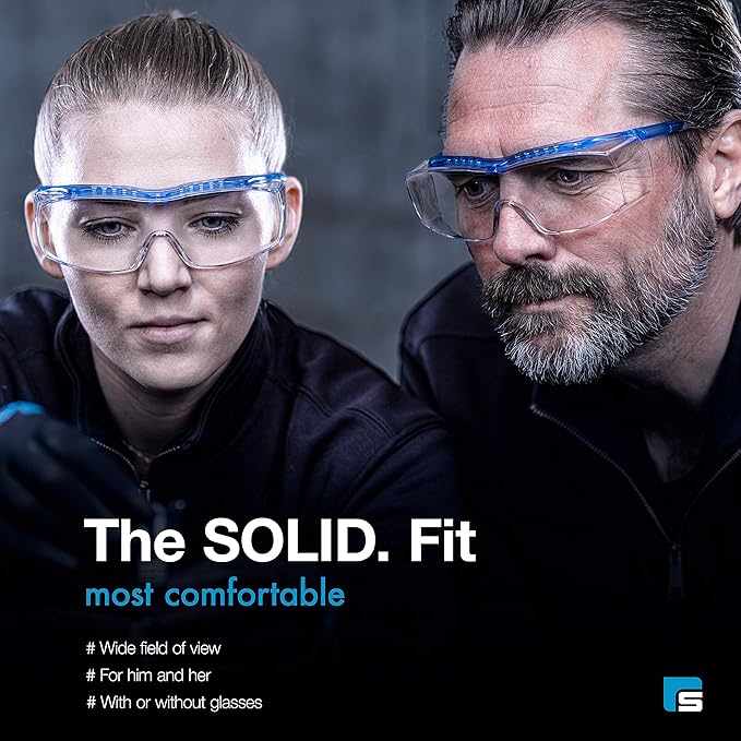 SolidWork Safety Glasses Clear Lens with Side Shields, Anti Fog, Anti Scratch, Anti-Glare, Protective Eyewear for Men & Women