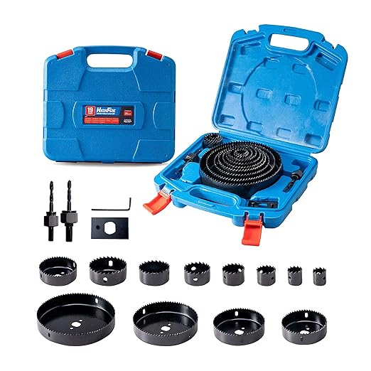 HIGHFIRE 19 PCS Hole Saw Set 3/4"-6"(19-152mm) for Soft Wood, Plywood, Drywall and PVC Board 13PCS Hole Saw Kit,2 Mandrels, 3 Drill Bits, 1 Hex Key and 1 Installation Plate
