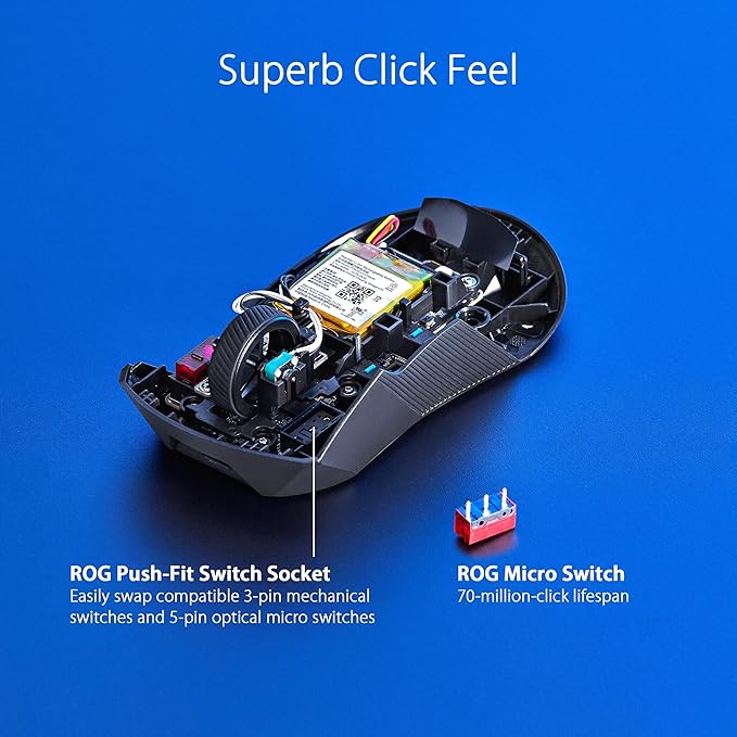 ASUS ROG Gladius III Wireless Aimpoint Gaming Mouse – Right-Handed Ergonomic, 79g, Tri-Mode Connectivity, 36K DPI, up to 119Hr Battery, Hot-Swappable Switches, PC/Mac Support - Black