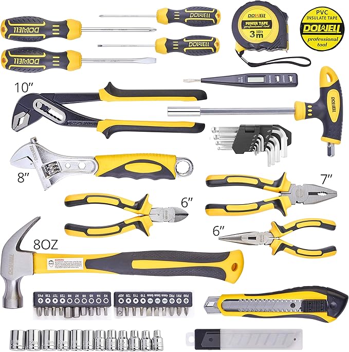 DOWELL Tool Set Tool Kit 62PCS Homeowner Tool Set Wrench Pliers Screwdriver Set Repair Tool Kit