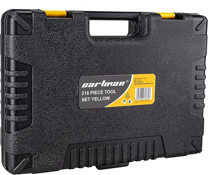 CARTMAN 218 Piece Tool Set General Household Hand Tool Kit with Plastic Toolbox Storage Case Yellow
