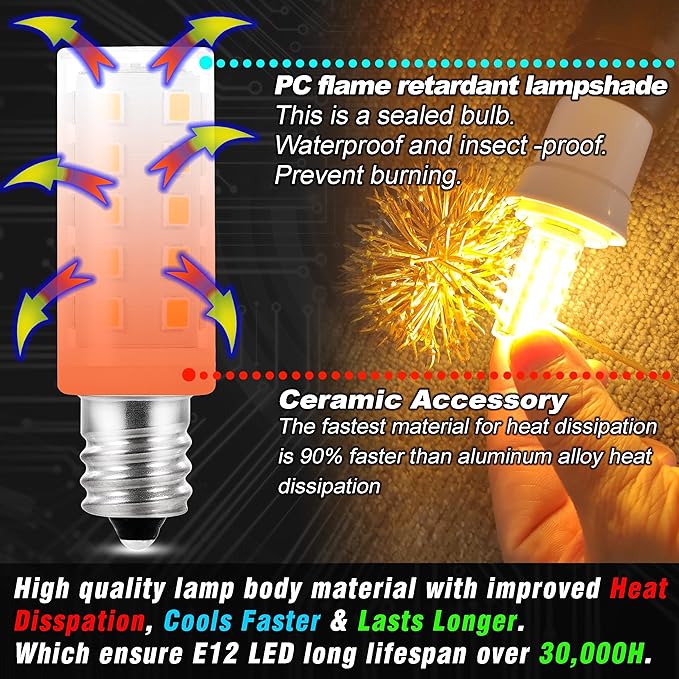 Dimmable E12 LED Bulb Himalayan Salt Lamp 4W, Equivalent 15W 40W, 400lm 2700K Warm White AC120V S6 C7 E12 Candelabra Base for Night Light Chandeliers Christmas Light Candle Lamp Dryer Bulbs, 4 Pack