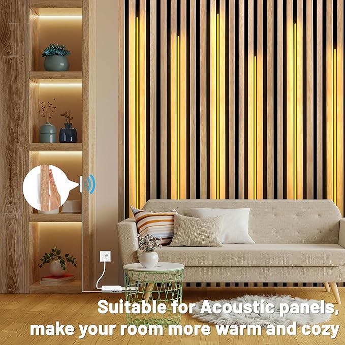 Lichaser 3.28ft COB LED Strip Light, 6 Rolls of 3000K Flexible COB LED for Acoustic Panel and Wood Slat Wall Panels Parallel with Dimmable Touch Sensor Switch, Cuttable for Wood Slat Lighting, Shelf