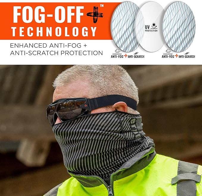 Ergodyne Skullerz Arkyn Protective Dust Safety Goggle, Non-Vented, Anti Fog, Scratch Resistant, Adjustable Elastic Strap