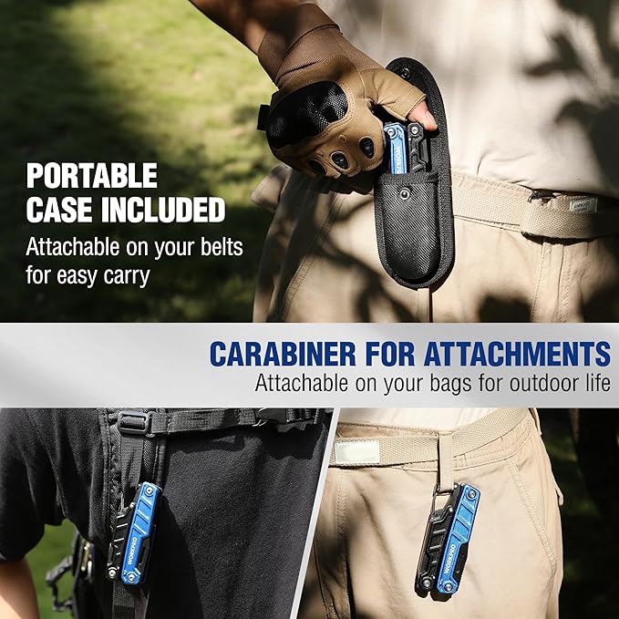 WORKPRO Multitool-11 in 1 Camping Tools with Mini Hammer-EDC Gear Multi Tools Hammer with Safety Lock and Pouch-Mini Multitools Gifts for Men and Women-Camouflage