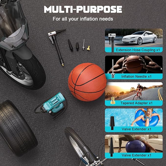 Tire Inflator Air Compressor Compatible with Makita 18V Battery, LIVOWALNY 160PSI Cordless Portable Electric Air Pump with Digital Pressure Gauge for Car Motorcycles Bike Sport Ball Auto(no battery)