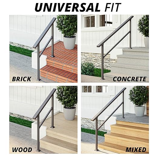 CHR Fence & Rail Hand Rails for Outdoor Steps, 6 Step Railing & Indoor Stair Railing Kit, Railings for Outdoor Steps and Hand Rails for Seniors for Porch Railing & Deck Hand Rail, 5-6 Step Handrail