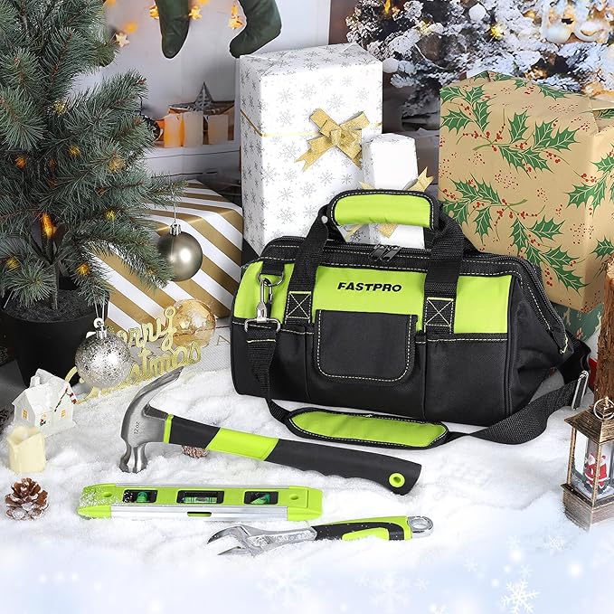 FASTPRO 267-Piece Home Tool Set, Household Repairing Tool Kit with 13-Inch Wide Mouth Open Tool Bag, Mechanics Hand Tool Kit for DIY, Home Maintenance, Green