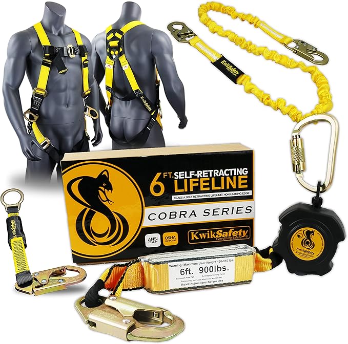 KwikSafety - 6' Cobra Web Self-Retracting Lifeline [Bundle] Class 1 Retractable Safety Lanyard SRL ANSI OSHA Fall Gear