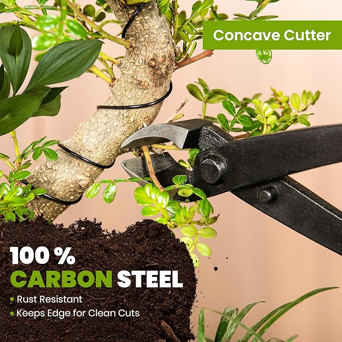 4PCS Bonsai Tool Set with Concave Cutter Wire Cutter Pruning Shears Root Pick | Bonsai Tools Kit with 5 Bonsai Shaping Wires and Waterproof Canvas Roll Bag