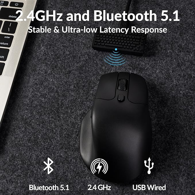 Keychron M6 4000 Hz Wireless Bluetooth 5.1/2.4 GHz/Wired Optical Mouse, Lightweight 78g Programmable PixArt 3395 Sensor with up to 26K DPI/ 650 IPS for Windows Mac Linux - Black