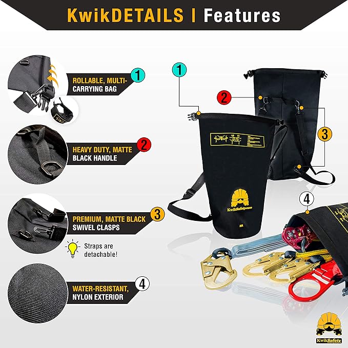 KwikSafety - Charlotte, NC - TSUNAMI COMBO [Premium BRAIDED ROPE] Vertical Lifeline ANSI OSHA Rope Grab Snap Hook Shock Absorber Fall Protection Restraint System Roof Safety Equipment / 50 FT.