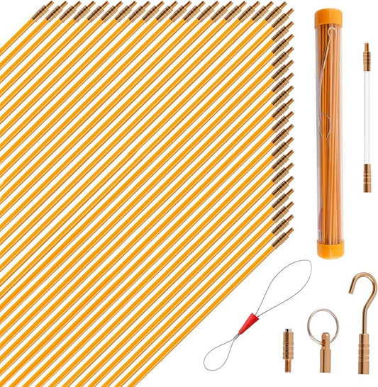 KOOTANS 50FT Fiberglass Running Electrical Wire Cable Glow Rods Wire Pulling Tools Fish Tape Wire Puller Through Wall Snake for Wires Cable Fishing Rod Kit with Different Attachments
