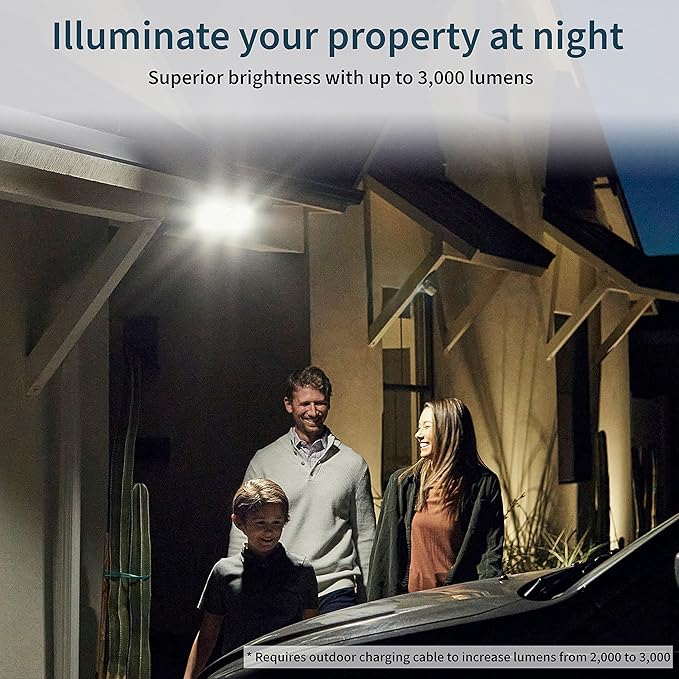 Arlo Pro 3 Floodlight Security Camera 2K HDR 2000-3000 Lumens | Wire-Free | Protect Driveways & Alleyways | Connects to Wi-Fi | Color Night Vision, Motion Sensor, 2-Way Audio, Rechargeable (White)