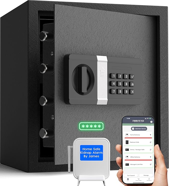 FORFEND Smart Home Safe | WiFi Safe Box App Lock/Alarm | Voice Command, Kidnap Alarm, Tamper Detect, Frozen Mode, Sub Account| Digital Safe Anti Theft