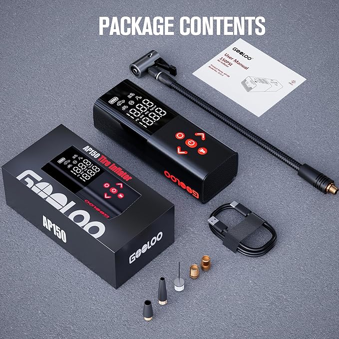 GOOLOO AP150 Tire Inflator Portable Air Compressor, 2X Faster 150PSI Cordless Air Pump with Auto-Shutoff, Portable Bike Pump with Tire Pressure Gauge, Electirc Tire pump for Car, Motorcycle, Ball, Red