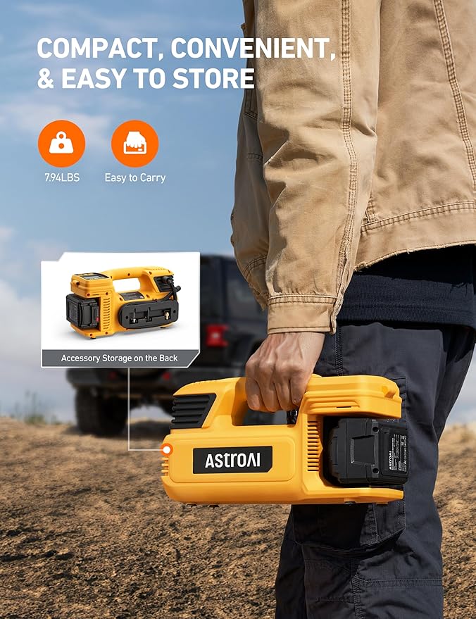 AstroAI TC4 Portable Air Compressor Tire Inflator, 470W 18V Cordless Air Pump for Truck Tires with 4000mAh Battery, 150PSI Heavy Duty Air Compressor with Digital Display for Car, RVs, SUV