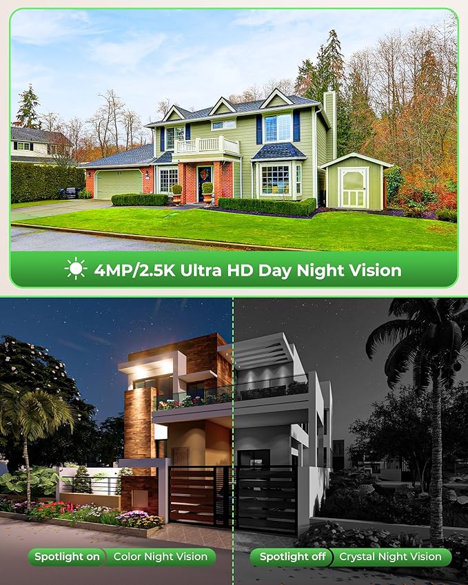 CAMCAMP Solar Security Cameras Wireless Outdoor with 10" Monitor, 10CH NVR 2K Solar Home Security Camera System with 360° Color Night Vision,2-Way Audio,500GB Local Storage,No Monthly Fee,No Need WiFi