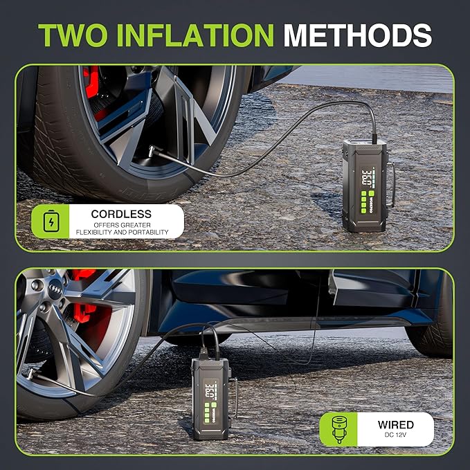 WORKPRO Tire Inflator Portable Air Compressor, 12V Electric Air Pump 150PSI for Car Tires with Pressure Gauge, 3X Faster Portable Tire Inflator for Car Motorcycle Bicycle Ball with Dual Power Supply