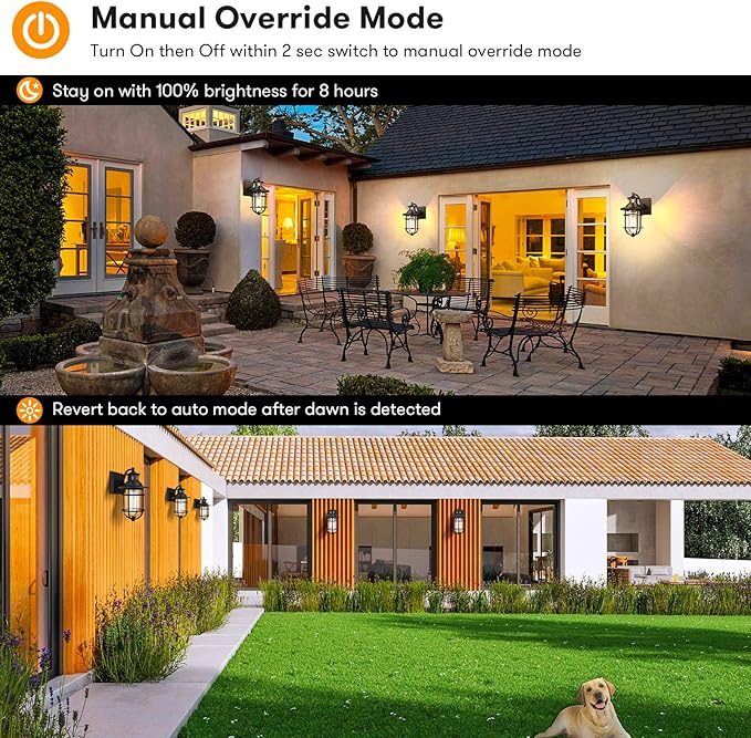 Set of 2 Motion Sensor Outdoor Wall Lantern Dusk to Dawn Waterproof Exterior Wall Sconce with Seeded Glass Black Wall Mount Light Fixture for Porch Doorway Garage, E26 Socket, Motion Activated