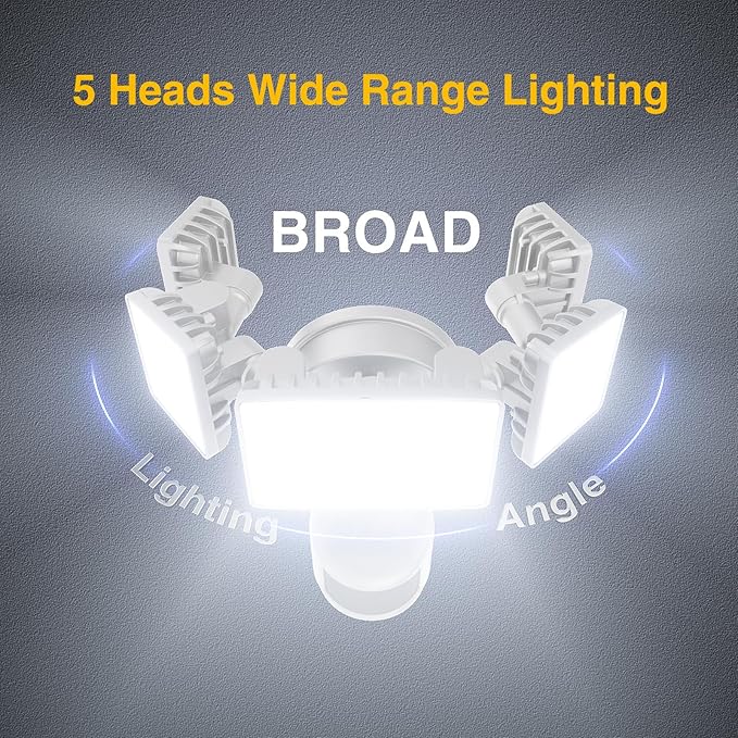 Onforu 5 Heads 55W LED Security Lights Motion Sensor Outdoor, 360° Wide Angle Illumination, 5000LM Flood Light, 6500K, IP65 Waterproof, Hardwired Wall Light for Garage, Yard, Porch, Entryway (White)