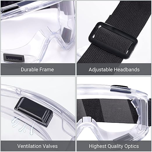 AirGearPro Vision-1000 Anti-Fog Safety Goggles | Impact Resistant Protective Goggles | ANSI Z87.1 Work Goggles for Painting, Sanding, Dust, Woodworking, Construction, Chemistry, Laboratory (1 Pack)