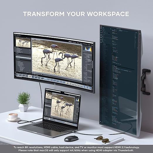 Satechi USB C to HDMI 2.1 8K Cable, with 8K @ 60Hz and 4K @ 120Hz, Type C to HDMI Cable, Thunderbolt 3/4 Compatible for MacBook Pro, MacBook Air, iPad Pro, iPhone 15 and More (6.5 ft/2m)