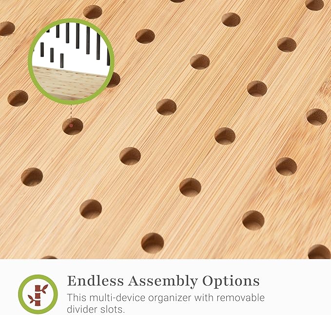 Prosumer's Choice Bamboo Charging Station - Multi Charger Station Organizer - Desk Docking Station for Phones, Tablets, Laptop - Wooden Charging Station with Removable Dividers - Cables Not Included