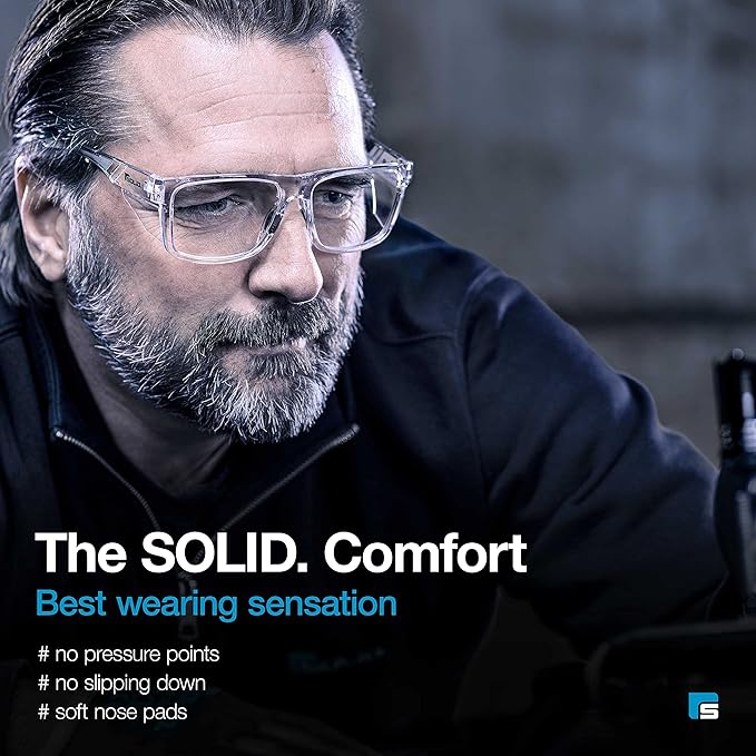 SolidWork Safety Glasses Clear Lens with Side Shields, Anti Fog, Anti Scratch, Anti-Glare, Protective Eyewear for Men & Women