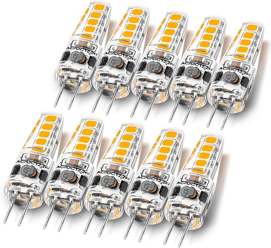 G4 Led Light Bulbs 12V 24V 10W 20W T3 Halogen Bulb Replacement 107d,JC Bi-Pin G4 2W 220lm for Under Cabinet Puck Light Chandeliers Accent Track Ceiling Landscape Lighting,Warm White 2700K, 10 Pack