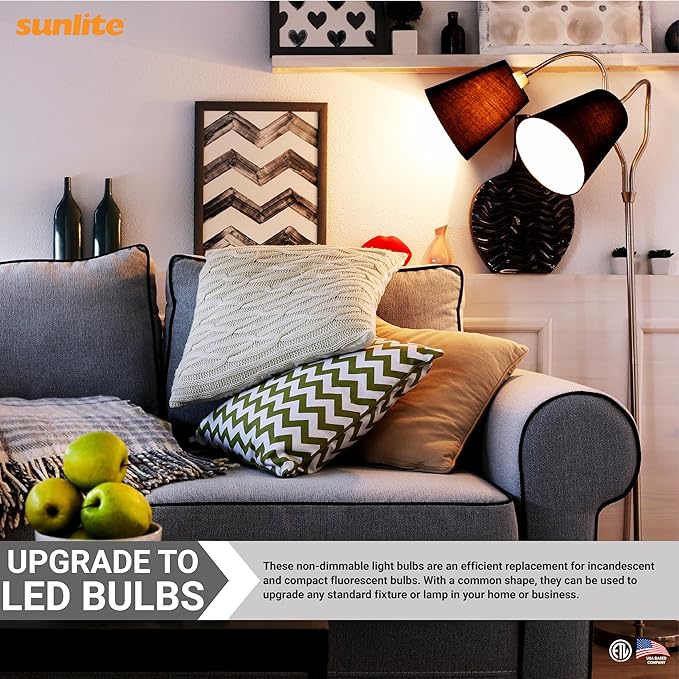 Sunlite 80859-SU LED A19 Light Bulb, Non-Dimmable 12 Watt (75W Equivalent), 1100 Lumens, Medium (E26) Base,ETL Listed, 3000K Warm White, 3 Count