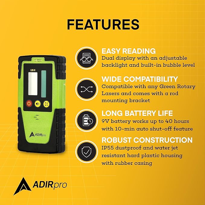 Adir Laser Level Self Leveling - Green Beam Rotary Lazer leveler Tool with Dual Axis Manual Slope, Vertical and Horizontal Alignment, Dustproof and Water Resistant For interior/exterior installations