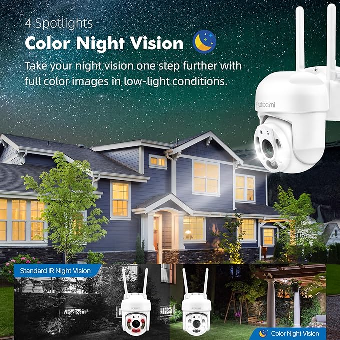 2K WiFi Security Camera for Home with Cell Phone App Control, Color Night Vision, Ai Motion Detection, Auto Tracking, 2 Way Audio, Waterproof, Local/Cloud Storage, Work with Alexa