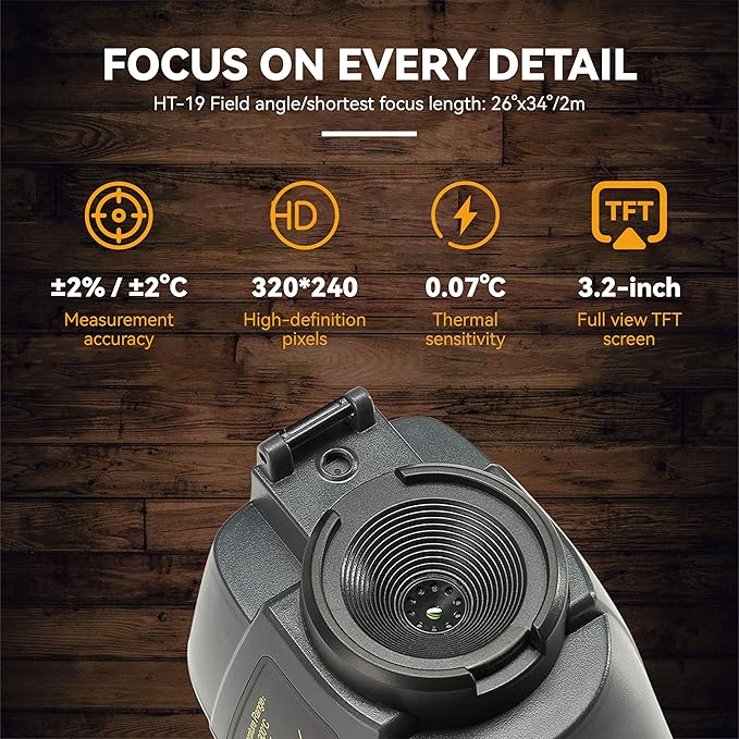 Hti-Xintai Higher Resolution 320 x 240 IR Infrared Thermal Imaging Camera. Model HTI-19 with Improved 300,000 Pixels, Sharp 3.2in Color Display Screen, Battery Included. Lightweight Comfortable Grip.