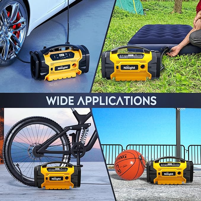 Nilight Portable Air Compressor Tire Inflator AC/DC Dual Power Sources Tire Pump 160PSI Dual Motors Fast Inflate Auto Shutoff Air Pump for Cars&Inflatables Inflation/Deflation,2 Yrs Warranty,12 Volts
