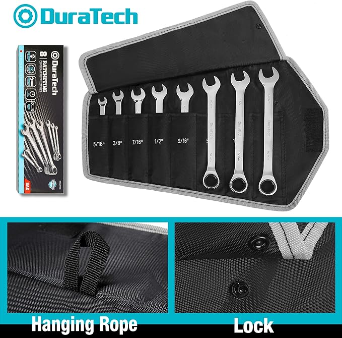 DURATECH Ratcheting Wrench Set, Combination Wrench Set, SAE, 8-piece, 5/16" to 3/4", CR-V Steel, with Pouch