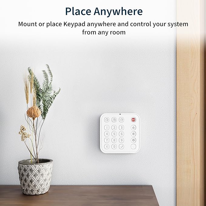 Home Security System - Wired Keypad Sensor Hub, (5) 8-in-1 Sensors, Video Doorbell 2K + Outdoor Camera 2K (2 Cam) + Security Tag Accessory + Wireless Keypad Bundle-No Contract, Alarm System for Home