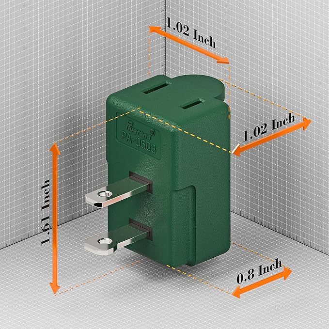 PA-0503G Nema 1-15P to 1-15R Right Angle Adapter - 90 Degree 2-Prong AC Adapter, Polarized L Type