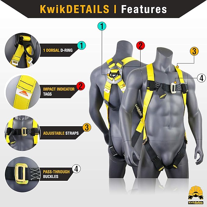KwikSafety - Charlotte, NC - TSUNAMI BUNDLE [Premium BRAIDED ROPE] Vertical Lifeline, Safety Harness, Safety Lanyard, Cross Arm Strap, Tool Lanyard, Roof Anchor, 20L Dry Bag ANSI OSHA | 50 FT.