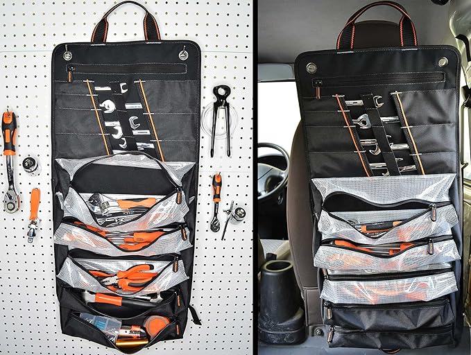 WELKINLAND Men's Tool Roll Organizer, Roll-Up Bag for Mechanics, Electricians & Motorcyclists