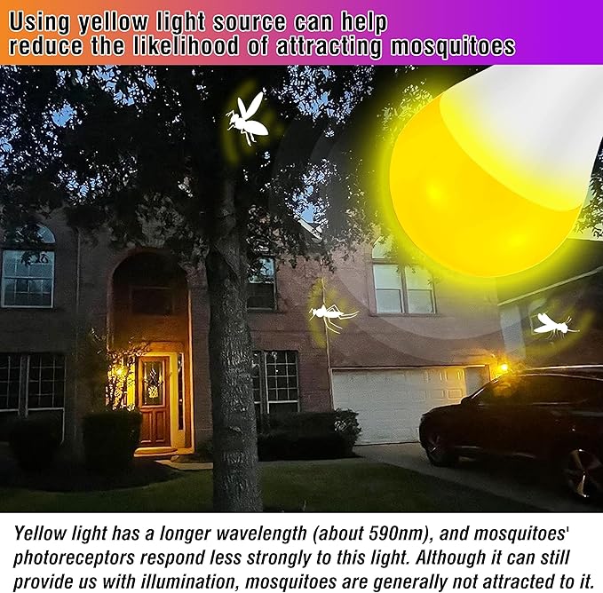 E26 Amber Light Bulbs 2000K, Warm Light Bulb 60W Equivalent, 800lm, A19 9W Soft Yellow Light Bulbs for Porch, Patio, Bedroom, Nursery, Healthy Sleep, Night Light, Non-Dimmable, 2 Pack