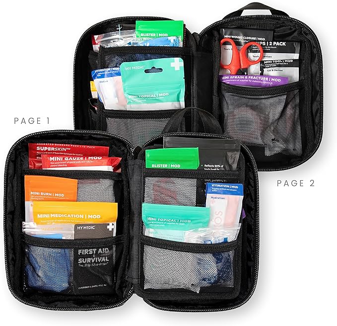 My Medic MyFak Mini First Aid Kit - Small and Lightweight for Camping Hiking and Backpacking - IFAK with 70 Items - HSA/FSA Great for Travel - Black