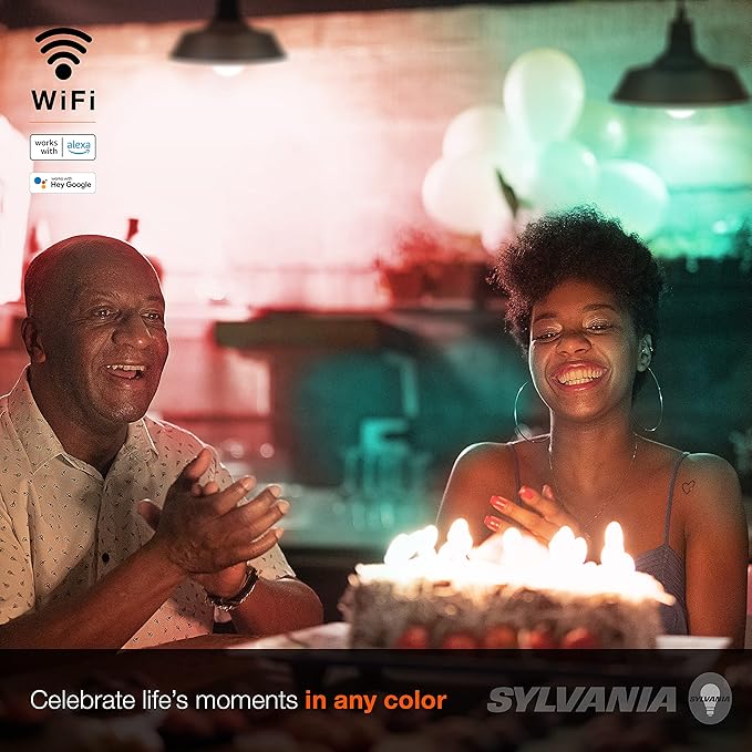 SYLVANIA Wifi LED Smart Light Bulb, 60W Equivalent Full Color and Tunable White A19, Dimmable, Compatible with Alexa and Google Home Only - 4 Pack (75674)