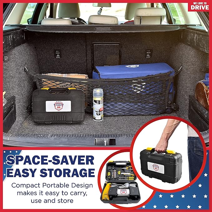 Tire Inflator Portable Air Compressor – 12V DC Air Pump for Car Tires, 150 PSI Electric Air Pump with Tyre Pressure Gauge – Corded Black by WE LOVE TO DRIVE